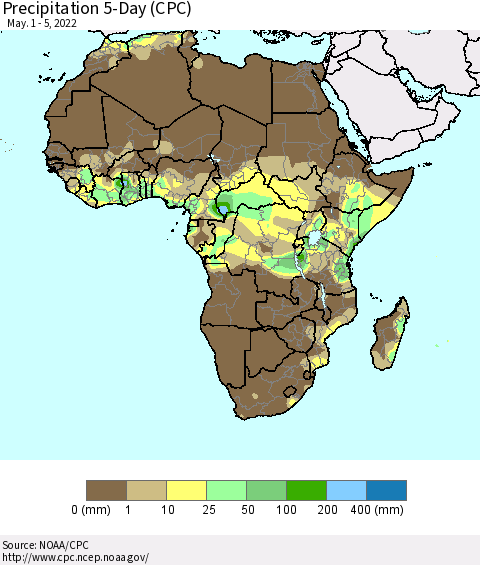 Africa Precipitation 5-Day (CPC) Thematic Map For 5/1/2022 - 5/5/2022