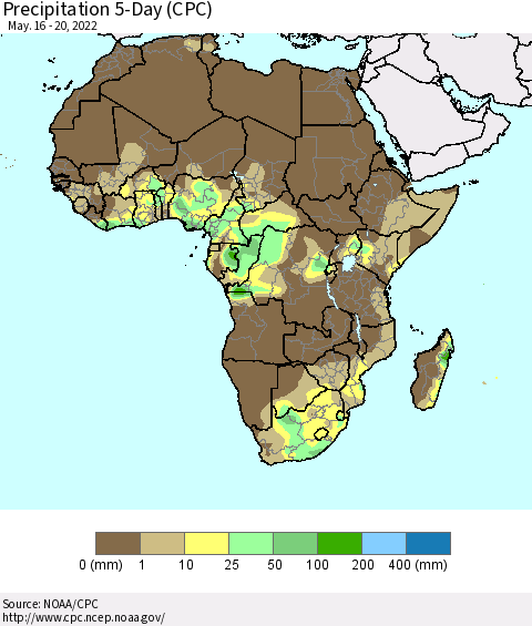 Africa Precipitation 5-Day (CPC) Thematic Map For 5/16/2022 - 5/20/2022