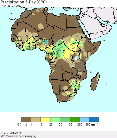 Africa Precipitation 5-Day (CPC) Thematic Map For 5/21/2022 - 5/25/2022