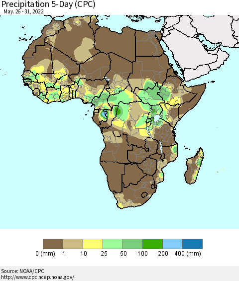 Africa Precipitation 5-Day (CPC) Thematic Map For 5/26/2022 - 5/31/2022