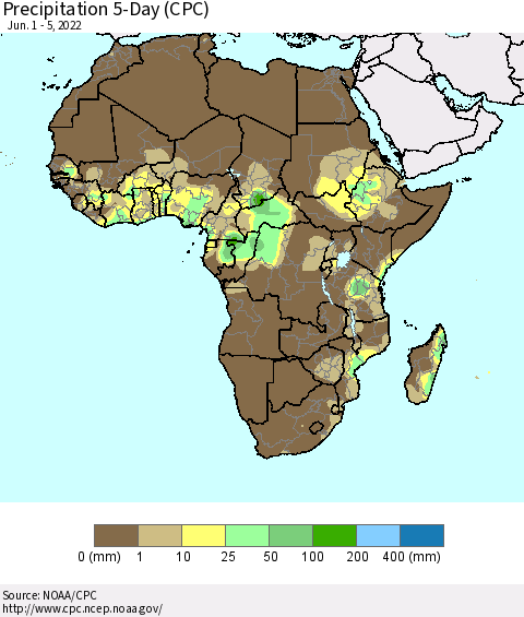 Africa Precipitation 5-Day (CPC) Thematic Map For 6/1/2022 - 6/5/2022