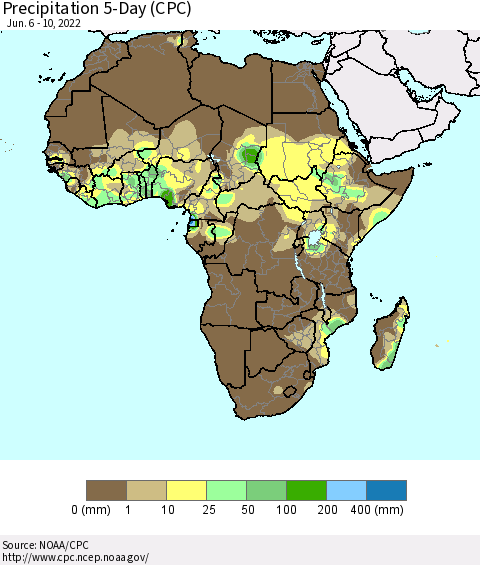 Africa Precipitation 5-Day (CPC) Thematic Map For 6/6/2022 - 6/10/2022