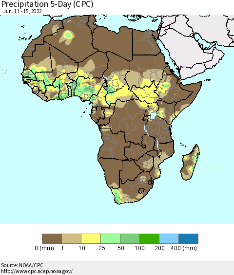 Africa Precipitation 5-Day (CPC) Thematic Map For 6/11/2022 - 6/15/2022