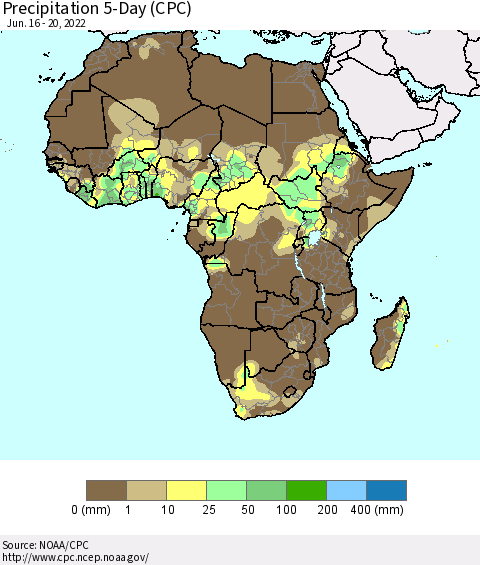 Africa Precipitation 5-Day (CPC) Thematic Map For 6/16/2022 - 6/20/2022