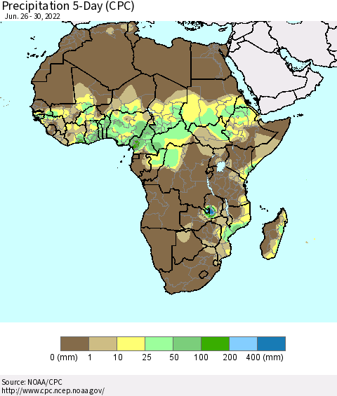 Africa Precipitation 5-Day (CPC) Thematic Map For 6/26/2022 - 6/30/2022