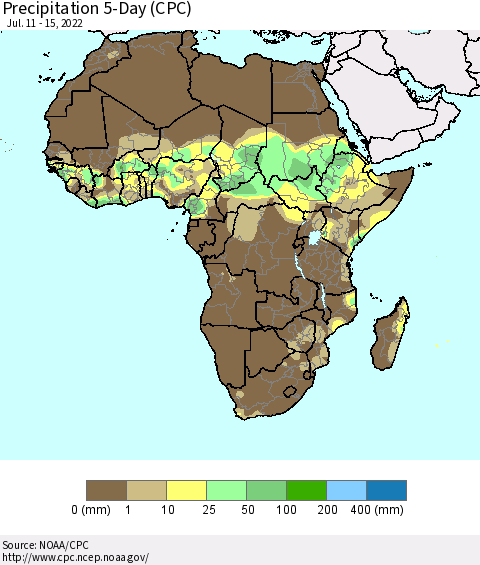 Africa Precipitation 5-Day (CPC) Thematic Map For 7/11/2022 - 7/15/2022