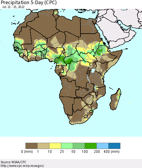 Africa Precipitation 5-Day (CPC) Thematic Map For 7/21/2022 - 7/25/2022