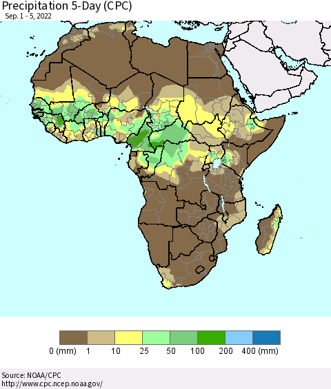 Africa Precipitation 5-Day (CPC) Thematic Map For 9/1/2022 - 9/5/2022