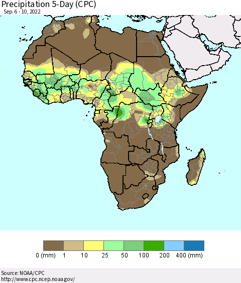 Africa Precipitation 5-Day (CPC) Thematic Map For 9/6/2022 - 9/10/2022