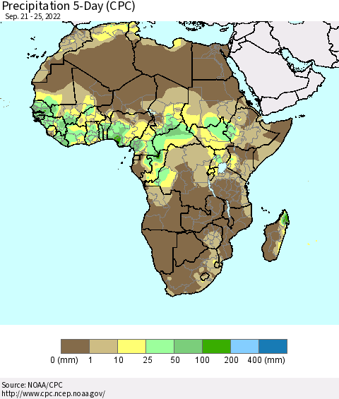 Africa Precipitation 5-Day (CPC) Thematic Map For 9/21/2022 - 9/25/2022