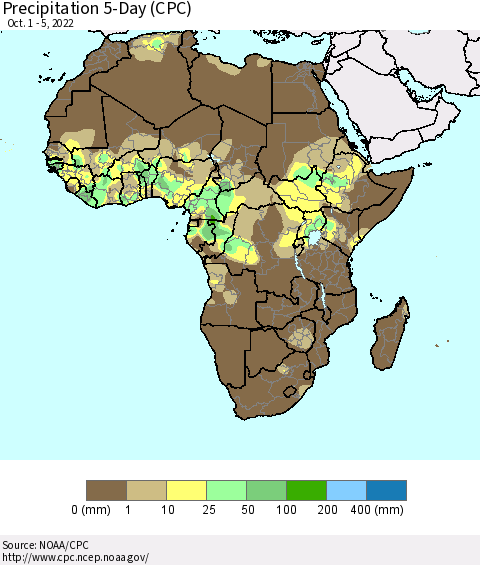 Africa Precipitation 5-Day (CPC) Thematic Map For 10/1/2022 - 10/5/2022
