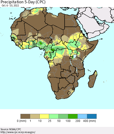 Africa Precipitation 5-Day (CPC) Thematic Map For 10/6/2022 - 10/10/2022