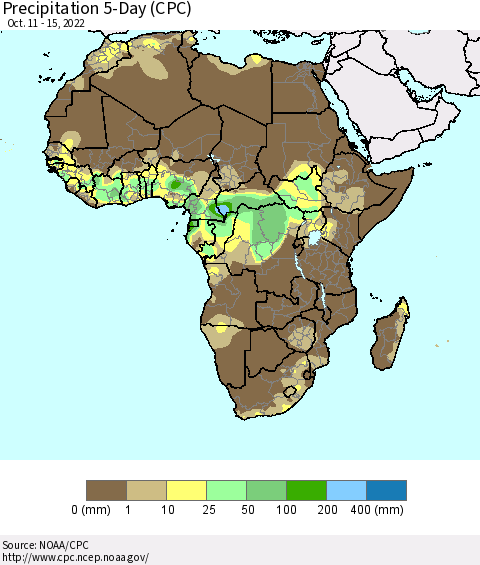 Africa Precipitation 5-Day (CPC) Thematic Map For 10/11/2022 - 10/15/2022