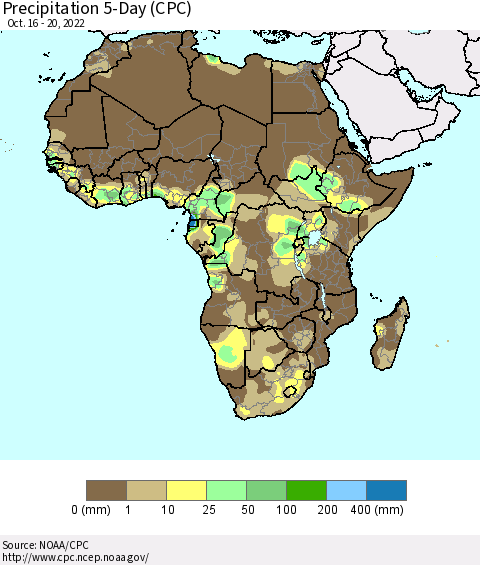Africa Precipitation 5-Day (CPC) Thematic Map For 10/16/2022 - 10/20/2022