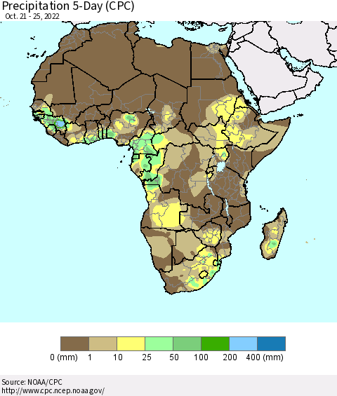 Africa Precipitation 5-Day (CPC) Thematic Map For 10/21/2022 - 10/25/2022