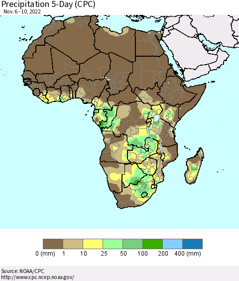 Africa Precipitation 5-Day (CPC) Thematic Map For 11/6/2022 - 11/10/2022