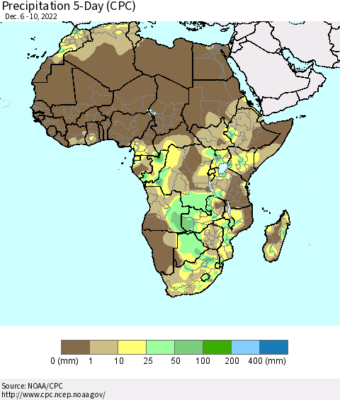 Africa Precipitation 5-Day (CPC) Thematic Map For 12/6/2022 - 12/10/2022