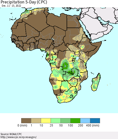 Africa Precipitation 5-Day (CPC) Thematic Map For 12/11/2022 - 12/15/2022