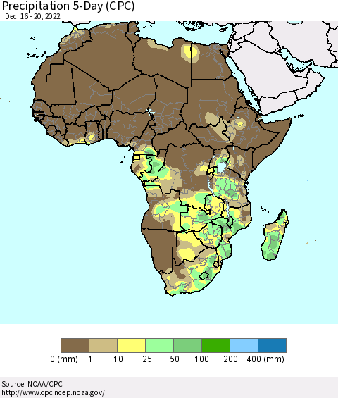 Africa Precipitation 5-Day (CPC) Thematic Map For 12/16/2022 - 12/20/2022