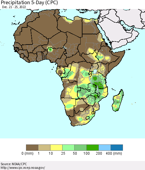 Africa Precipitation 5-Day (CPC) Thematic Map For 12/21/2022 - 12/25/2022
