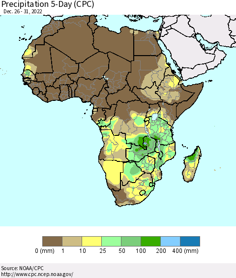 Africa Precipitation 5-Day (CPC) Thematic Map For 12/26/2022 - 12/31/2022