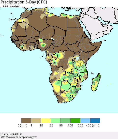 Africa Precipitation 5-Day (CPC) Thematic Map For 2/6/2023 - 2/10/2023