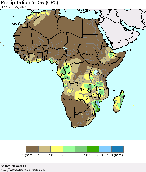 Africa Precipitation 5-Day (CPC) Thematic Map For 2/21/2023 - 2/25/2023