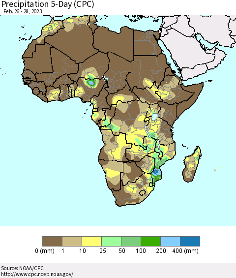 Africa Precipitation 5-Day (CPC) Thematic Map For 2/26/2023 - 2/28/2023