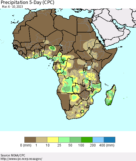Africa Precipitation 5-Day (CPC) Thematic Map For 3/6/2023 - 3/10/2023