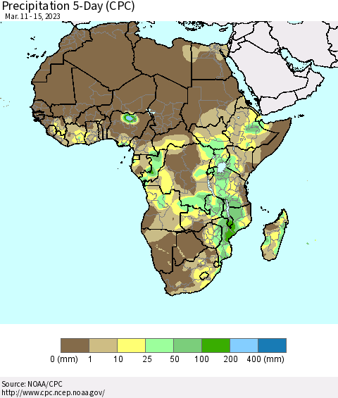 Africa Precipitation 5-Day (CPC) Thematic Map For 3/11/2023 - 3/15/2023