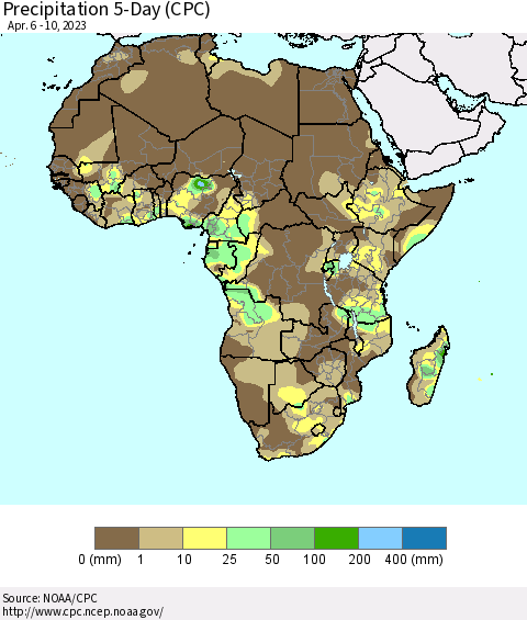 Africa Precipitation 5-Day (CPC) Thematic Map For 4/6/2023 - 4/10/2023