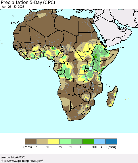 Africa Precipitation 5-Day (CPC) Thematic Map For 4/26/2023 - 4/30/2023