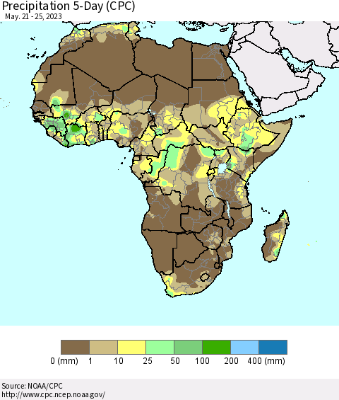 Africa Precipitation 5-Day (CPC) Thematic Map For 5/21/2023 - 5/25/2023