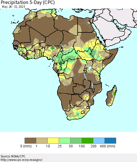 Africa Precipitation 5-Day (CPC) Thematic Map For 5/26/2023 - 5/31/2023