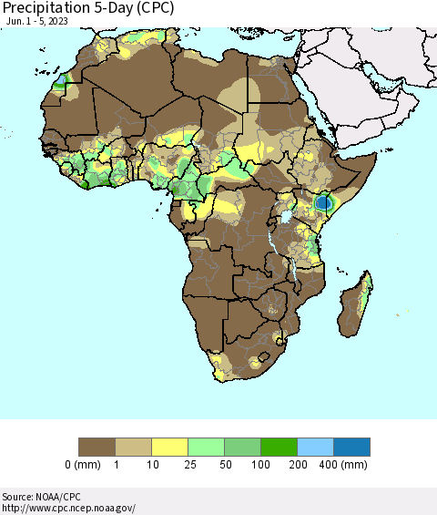 Africa Precipitation 5-Day (CPC) Thematic Map For 6/1/2023 - 6/5/2023
