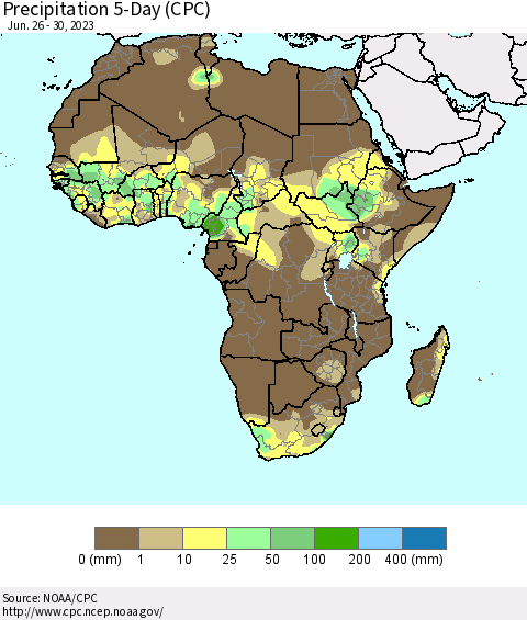 Africa Precipitation 5-Day (CPC) Thematic Map For 6/26/2023 - 6/30/2023