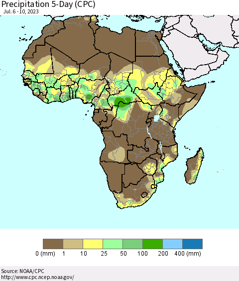 Africa Precipitation 5-Day (CPC) Thematic Map For 7/6/2023 - 7/10/2023