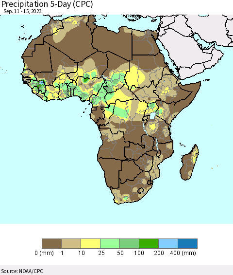Africa Precipitation 5-Day (CPC) Thematic Map For 9/11/2023 - 9/15/2023