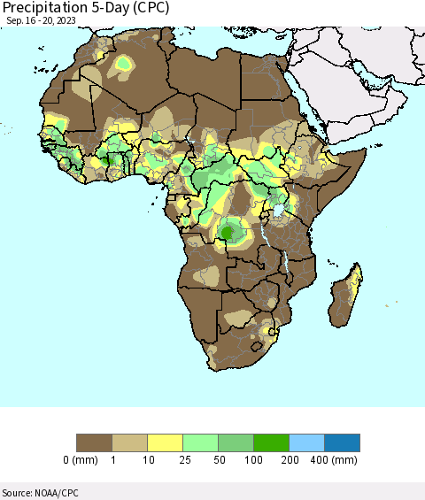 Africa Precipitation 5-Day (CPC) Thematic Map For 9/16/2023 - 9/20/2023