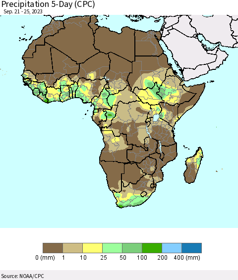 Africa Precipitation 5-Day (CPC) Thematic Map For 9/21/2023 - 9/25/2023