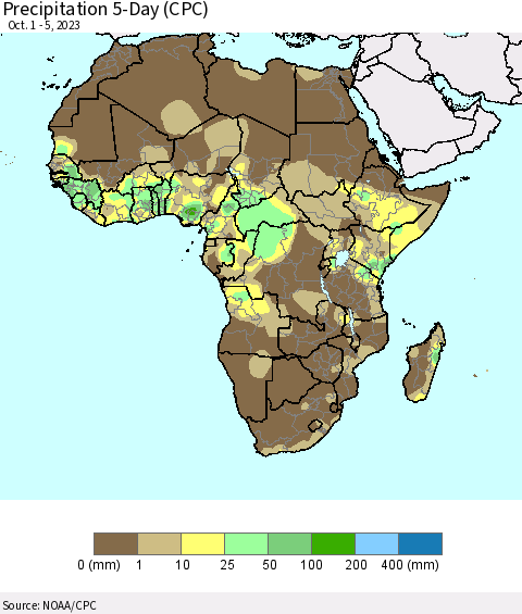 Africa Precipitation 5-Day (CPC) Thematic Map For 10/1/2023 - 10/5/2023