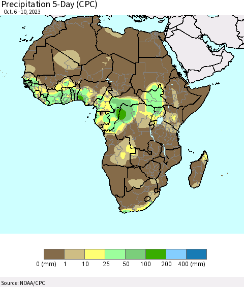 Africa Precipitation 5-Day (CPC) Thematic Map For 10/6/2023 - 10/10/2023