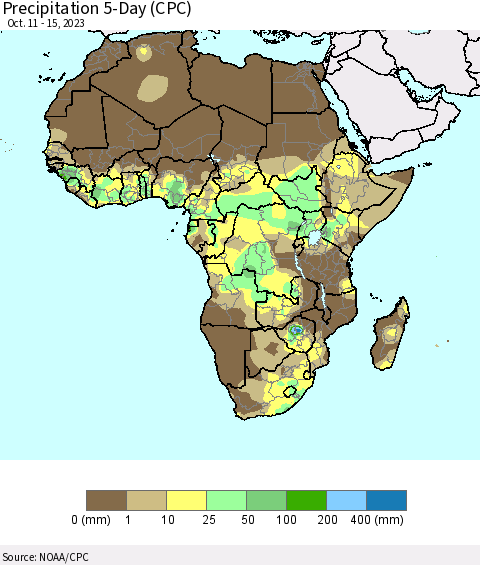 Africa Precipitation 5-Day (CPC) Thematic Map For 10/11/2023 - 10/15/2023