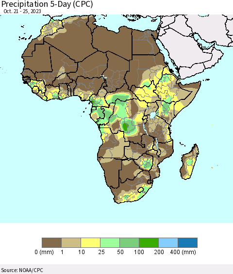 Africa Precipitation 5-Day (CPC) Thematic Map For 10/21/2023 - 10/25/2023