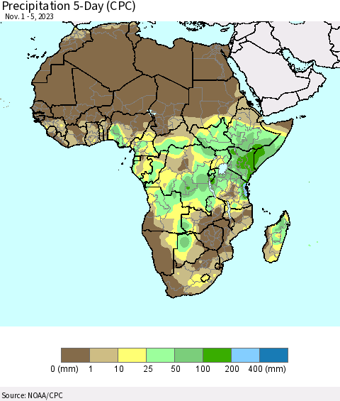 Africa Precipitation 5-Day (CPC) Thematic Map For 11/1/2023 - 11/5/2023
