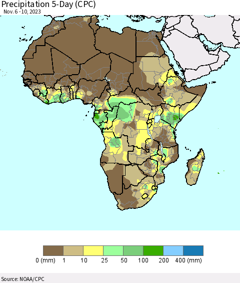 Africa Precipitation 5-Day (CPC) Thematic Map For 11/6/2023 - 11/10/2023