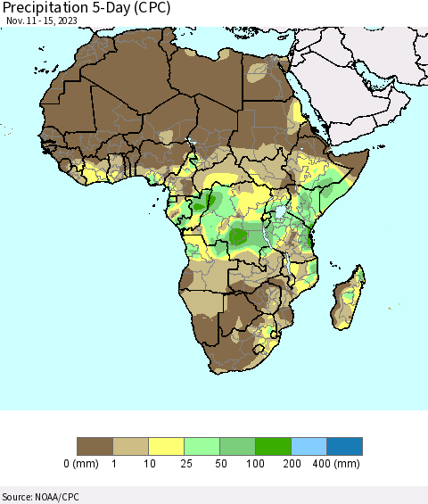 Africa Precipitation 5-Day (CPC) Thematic Map For 11/11/2023 - 11/15/2023