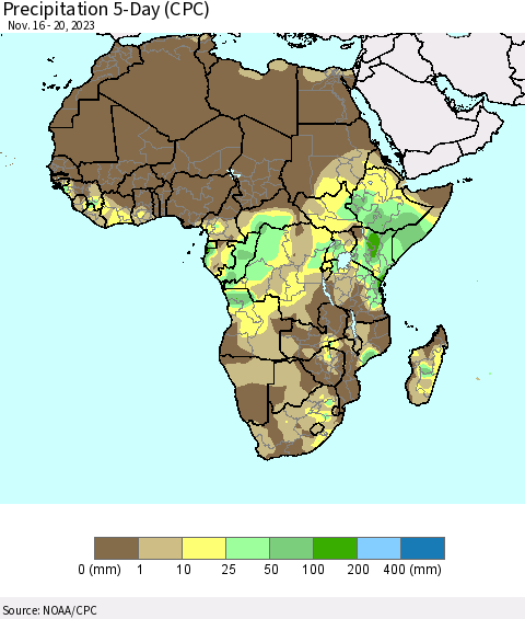 Africa Precipitation 5-Day (CPC) Thematic Map For 11/16/2023 - 11/20/2023