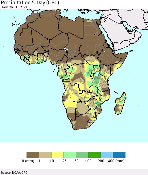 Africa Precipitation 5-Day (CPC) Thematic Map For 11/26/2023 - 11/30/2023