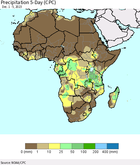 Africa Precipitation 5-Day (CPC) Thematic Map For 12/1/2023 - 12/5/2023